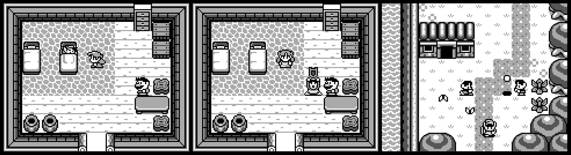 Screenshots of Link waking up at the beginging of Legend of Zelda: Link's Awakening